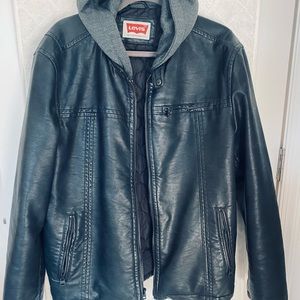 LEVIS Vintage collection. Mens leather jacket with hood